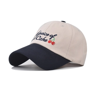 Baseball Cap Cotton Fabric Cherry Letter Embroidery Color Block Adjustable Casual Outdoor Sun Hat For Men Women