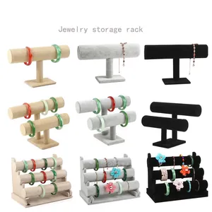 Jewelry Display Stand Velvet Linen Bracelet Holder Watch Organizer Tiered Bangle Rack For Hair Accessories Showcase