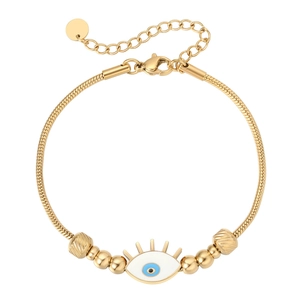Evil Eye Stainless Steel Beaded Bracelet For Women Enamel Charm Snake Chain Adjustable Jewelry Gold Silver Rose Gold Bracelet