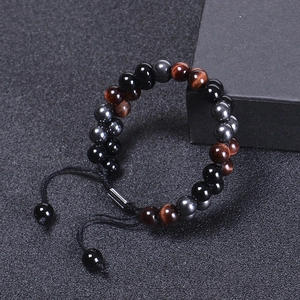 8mm natur blaues tigerauge und schwarzer onyx doppelreihiges verstellbares perlenarmband herren