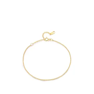 Bracelet À Perles En Argent Sterling 925 Plaqué Or Minimaliste Simple Bijoux De Main Pour Femmes Accessoires Fins