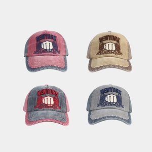 Vintage Washed Cotton Baseball Cap Distressed Embroidered New York America Fist Wings Adjustable Sun Hat Men Women