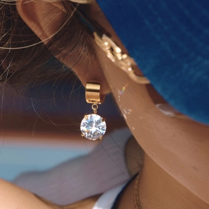 Classic 18K gold plated stainless steel hoop earrings with sparkling round zircon