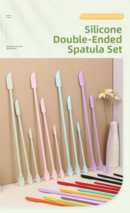 Three-piece silicone double-headed spatula and spoon set in pastel macaron colors