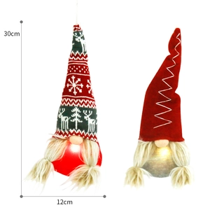 Lot de 2 gnomes de Noël lumineux avec nez LED et tresses pour décoration de sapin