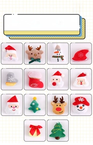 Detailed grid of plush Christmas charms featuring reindeer, snowmen, and Santa Claus