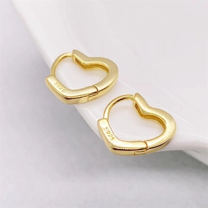 Minimalist S925 sterling silver hollow heart hoop earrings in gold finish for women