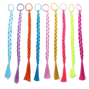 Set of 9 colorful braided hair extensions with elastic bands for girls' hairstyling