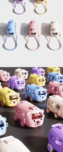 Detail of creative bear-shaped water bottle with colorful woven straps and buckles