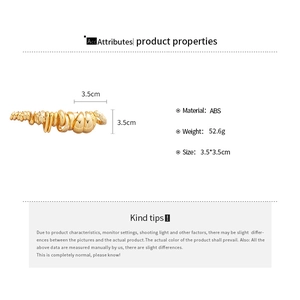 Detail view of 3.5cm gold ABS earrings with dimensions and 52.6g weight specs