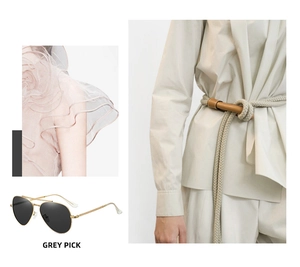 Collage of polarized grey aviator sunglasses and textured pink chiffon fabric detail