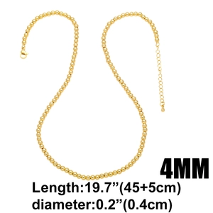 18k gold plated 4mm copper bead chain necklace with lobster clasp and adjustable length