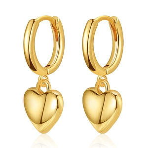 Heart Pendant Hoop Earrings 18K Gold Plated Copper High Polished French Retro Minimalist Jewelry For Women Elegant