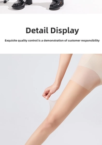 Detail showing the ultra-thin transparent fabric and high elasticity of skin-tone hosiery