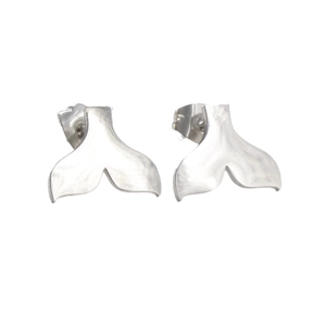 Polished stainless steel mermaid tail stud earrings with minimalist whale tail design