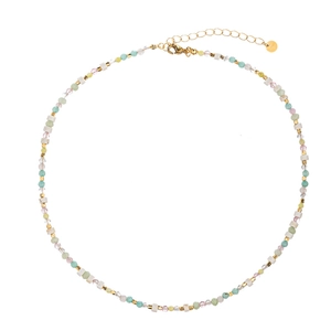 Colorful beaded necklace with natural stone beads and gold stainless steel chain