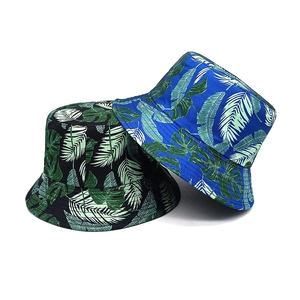 Tropical Plant Print Bucket Hat Sun Protection Summer Beach Outdoor Retro Vintage Polyester For Men Women