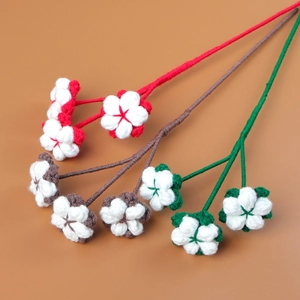 Handmade Crochet Knitted Christmas Flower Branches Woolen Santa Claus Cotton Berry Pinecone Festive Home Decor Gift