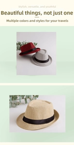 Comparaison détaillée de chapeaux fedora en paille en rouge, gris et beige