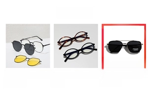Detailed showcase of polarized sunglasses, metal magnetic clips, and TR90 retro frames