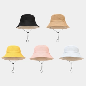 Foldable minimalist cotton bucket hats with windproof strings in five assorted colors