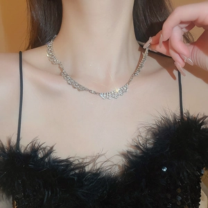 Elegant silver teardrop choker with sparkling crystal lace for women on dark background