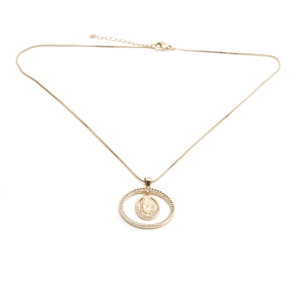 Gold hip hop necklace with round hollow saint cross star pendant and sparkling rhinestones