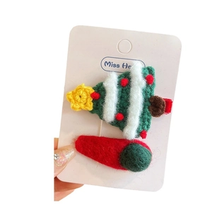 Ensemble de barrettes à cheveux de Noël au crochet pour enfants style festif