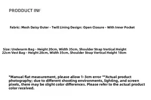 Size details of the floral mesh canvas bag including armpit and vest bag dimensions