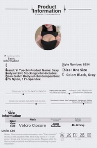 Size chart and fabric details for sexy ice silk cutout bodysuit with washing guide