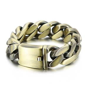 Vintage bronze stainless steel Cuban chain bracelet with brushed metal finish for men