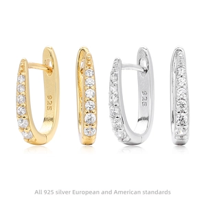 925 Sterling Silver Zirconia Hoop Earrings For Women Minimalist U-shaped Single Row Zircon Stud Earrings Fashion Jewelry Gift