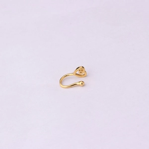 Minimalist gold heart-shaped non-pierced copper nose ring with cubic zirconia inlay