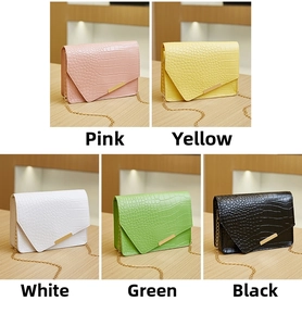 Detailed collection of stone pattern crossbody bags in pink, yellow, white, green, and black