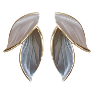 Elegant 925 silver leaf earrings featuring grey and pink enamel on a clean white background