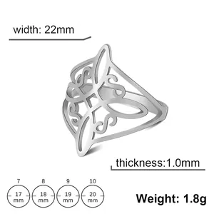 Size chart for titanium steel ring showing width, thickness, and inner diameter specs