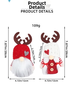 Detailed size specifications for Christmas gnome dolls with reindeer antlers and knit hats