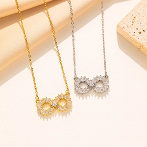 Minimalist infinity pendant necklaces in gold and silver finish with sparkling stones