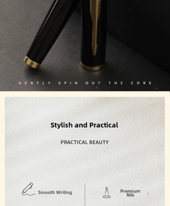 Detail of metal rollerball pen featuring gold arrow clip and rotating nib mechanism