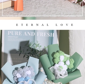 Detailed view of handmade crochet puff flower bouquets with elegant lace and ribbon wrap