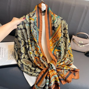 Retro Paisley Print Long Scarf For Women Vintage Bohemian Satin Like Satin Shawl Elegant Soft Lightweight Wrap Accessory