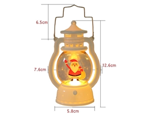 Detailed size specifications of white Santa Claus LED lantern with handle and dimensions