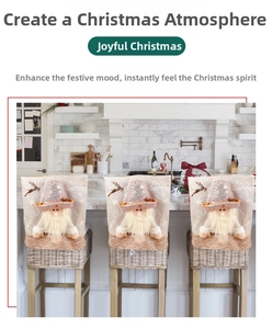 Three-piece beige velvet Christmas chair covers featuring sequined Santa and Gnome designs