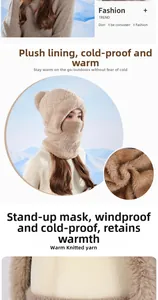 Detail of warm winter knit hood showing thick plush lining and integrated face mask texture