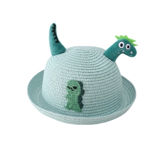 Niedlicher Kinder-Strohhut mit 3D-Dinosaurier-Motiv für den sommerlichen Sonnenschutz