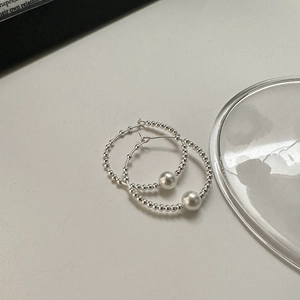 Handcrafted S925 sterling silver hoop earrings with white pearls and beaded design