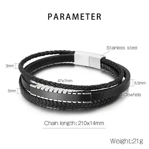 Bracelet multicouche en cuir tressé pour homme avec fermoir magnétique en acier inoxydable