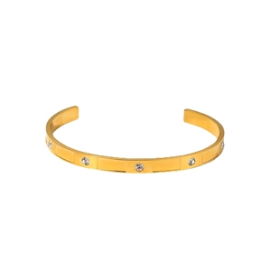 Bracciale rigido in acciaio inossidabile placcato oro 18K con zirconi rotondi