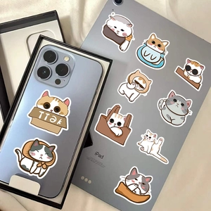 Set of 10 Japanese style cute cat stickers on phone and tablet for decoration