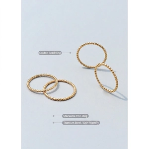 Minimalist 18k gold plated titanium steel bead ring set of four for stacking wear